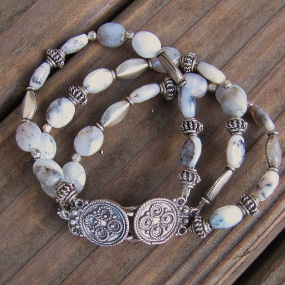 NWT 7" Pink Opal & Bali Silver Triple-Stranded Artisan Bracelet - Picture 9 of 9